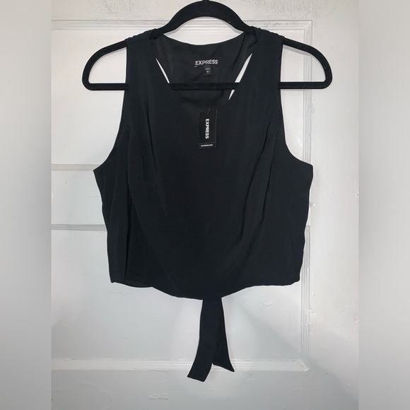 NWT Express cropped black open back tie blouse‎ size large - Picture 1 of 6